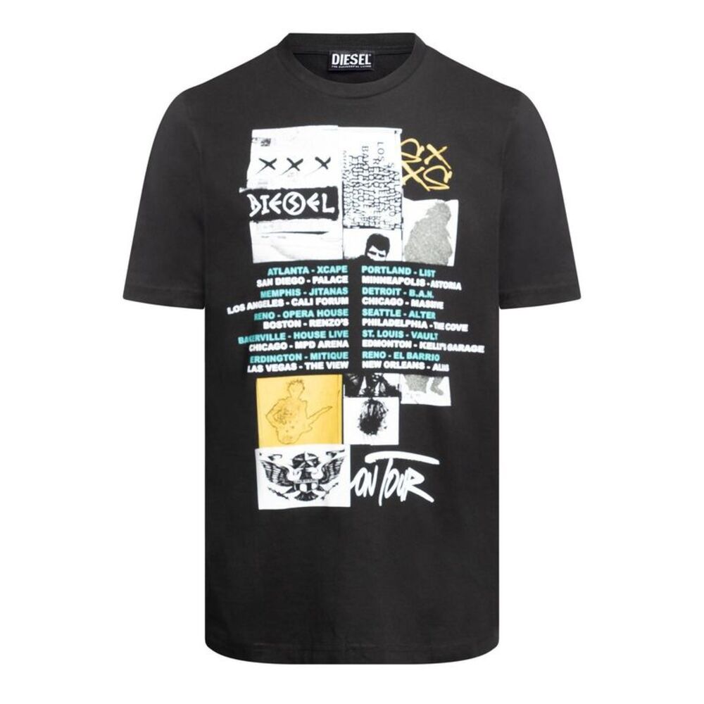 Diesel Mens Just Rock Graphic Print Regular T-Shirt / Caviar